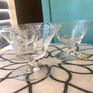 Set of 3 vintage etched glass dessert dishes